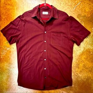 Taylor Stitch Short Sleeve Burgundy Button Up 100% Organic Cotton Size 42 (L)